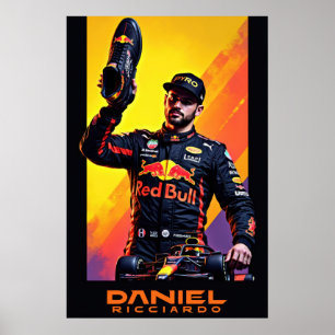 Daniel Ricciardo porträtt med formel 1 bil  Poster