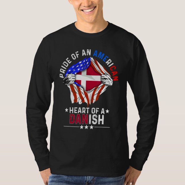 Danish American America Pride Foreign Country Denm T Shirt (Framsida)