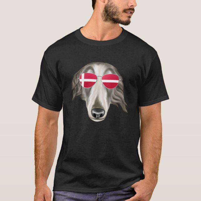 Danish Flag Borzoi Dog Denmark Pocket T Shirt (Framsida)