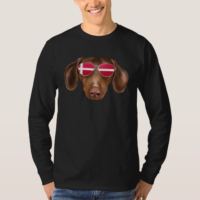 Danish Flag Brown Dachshund Dog Denmark Pocket T Shirt (Framsida)