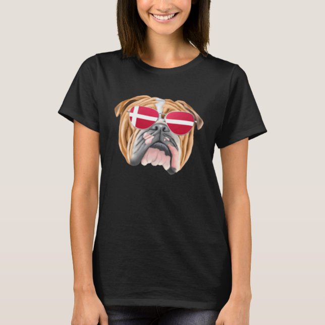 Danish Flag Bulldog Dog Denmark Pocket T Shirt (Framsida)
