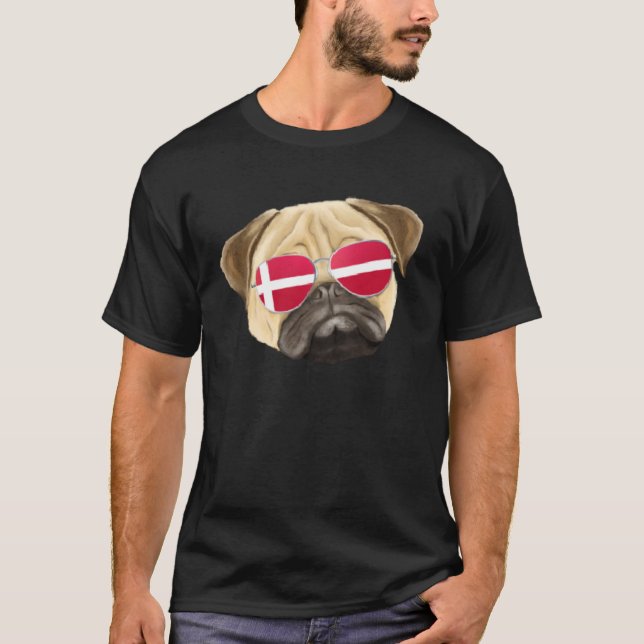 Danish Flag Pug Dog Denmark Pocket T Shirt (Framsida)