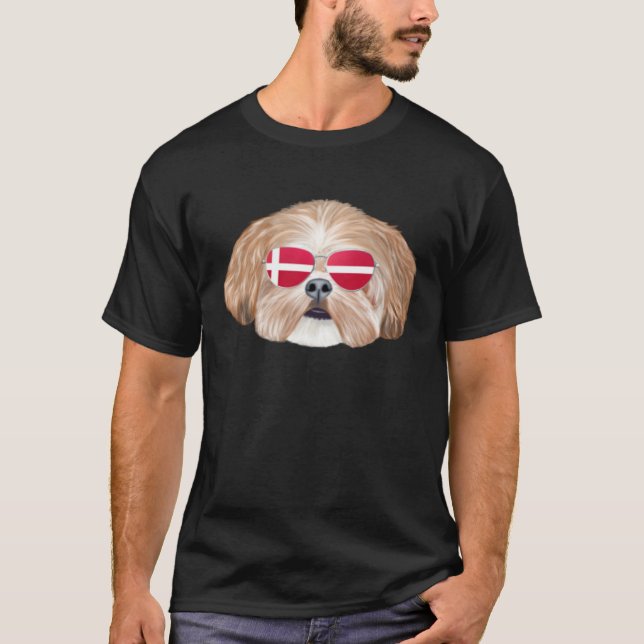 Danish Flag Shih Tzu Dog Denmark Pocket T Shirt (Framsida)