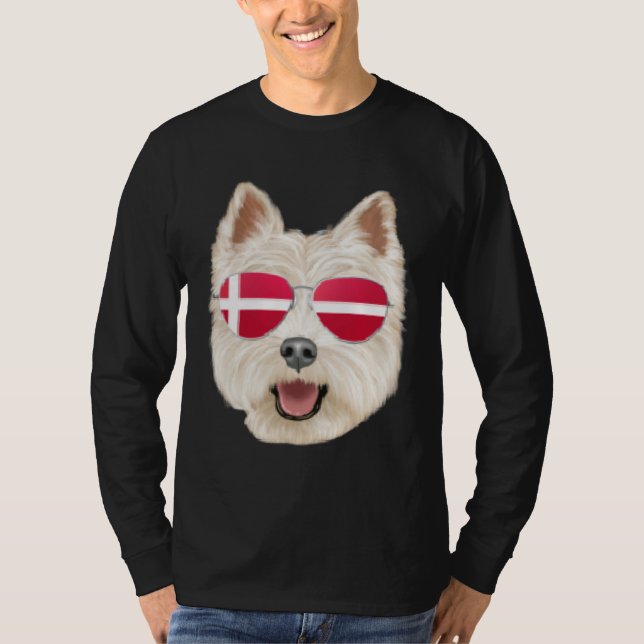 Danish Flag West Highland White Terrier Dog Denmar T Shirt (Framsida)