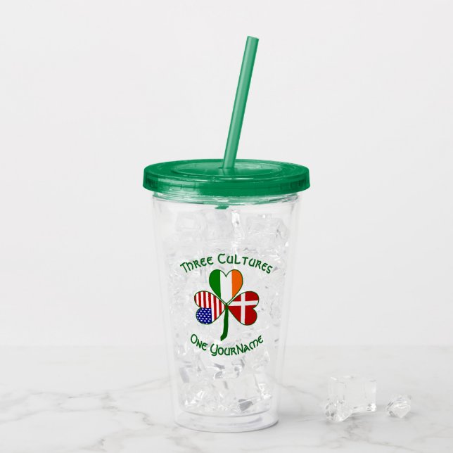 Danish Irish American Flags Shamrock Personalized  Take Away Mugg (Baksida Ice)