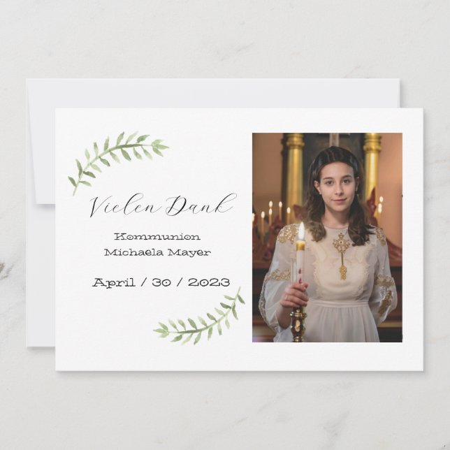 Dankeskarte Kommunion / Konfirmation weiß Zweig Inbjudningar (Framsida)