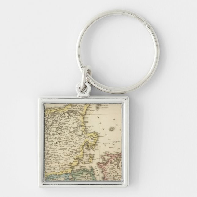 Danmark 8 fyrkantig silverfärgad nyckelring (Framsidan)