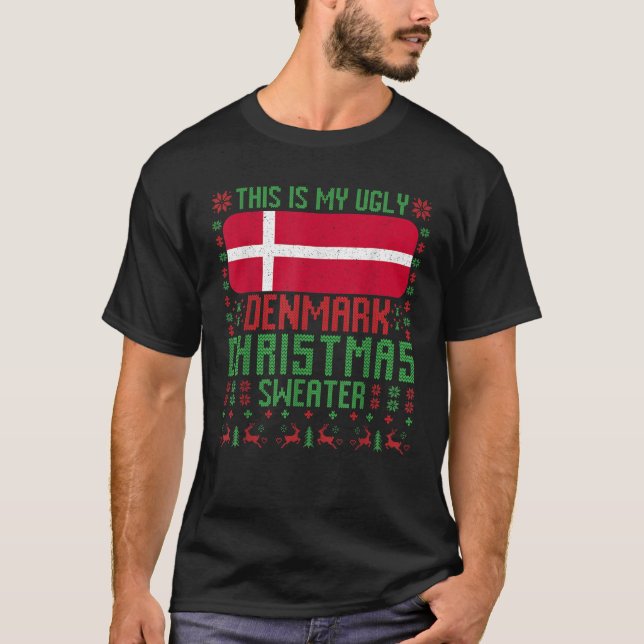 Danmark Äkta julsötare Danmark Flagga för Da T Shirt (Framsida)
