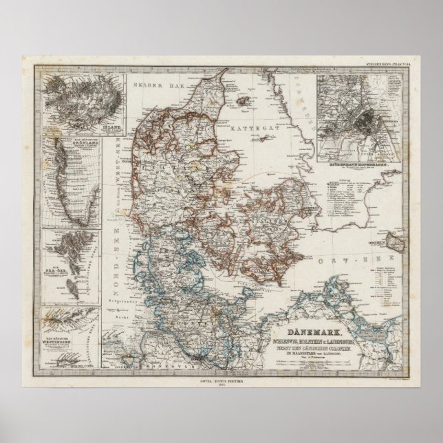 Danmark Atlas Karta med 5 tum kartor Poster (Framsidan)