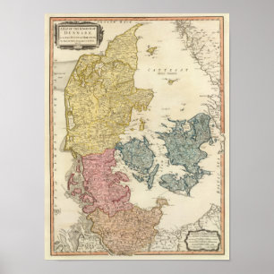 Danmark Atlas Karta Poster
