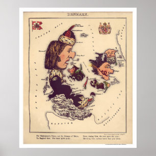 Danmark, Caricature Karta 1868 Poster