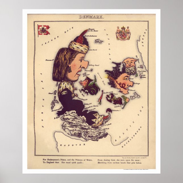 Danmark, Caricature Karta 1868 Poster (Framsidan)