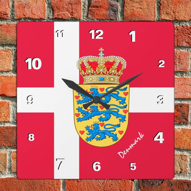 Danmark Clock, patriotiskt hem, dansk Flagga Fyrkantig Klocka (Skapare uppladdad)