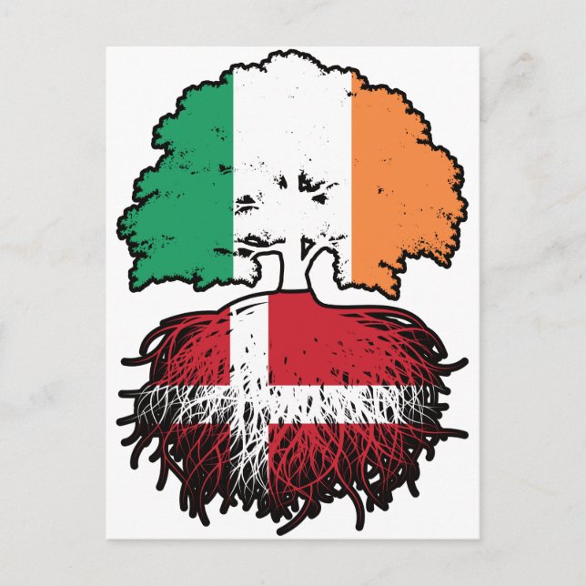 Danmark Dansk Irish Ireland Träd Roots Flagga Vykort (Framsida)