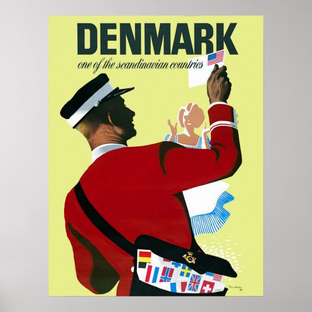 Danmark, en brevbärare med ett brev från USA Poster (Framsidan)