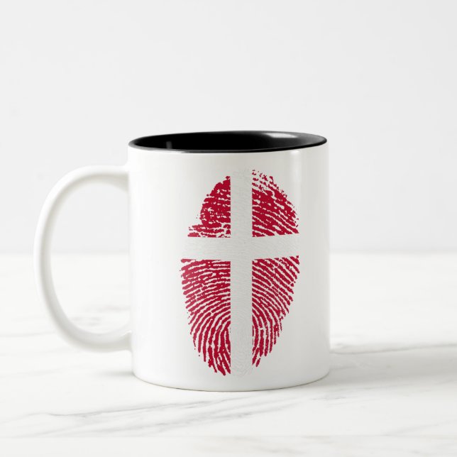 Danmark Flagga Fingerprint Land Pride Två-Tonad Mugg (Vänster)