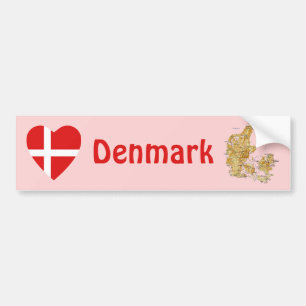 Danmark Flagga Hjärta + Kart Dekal