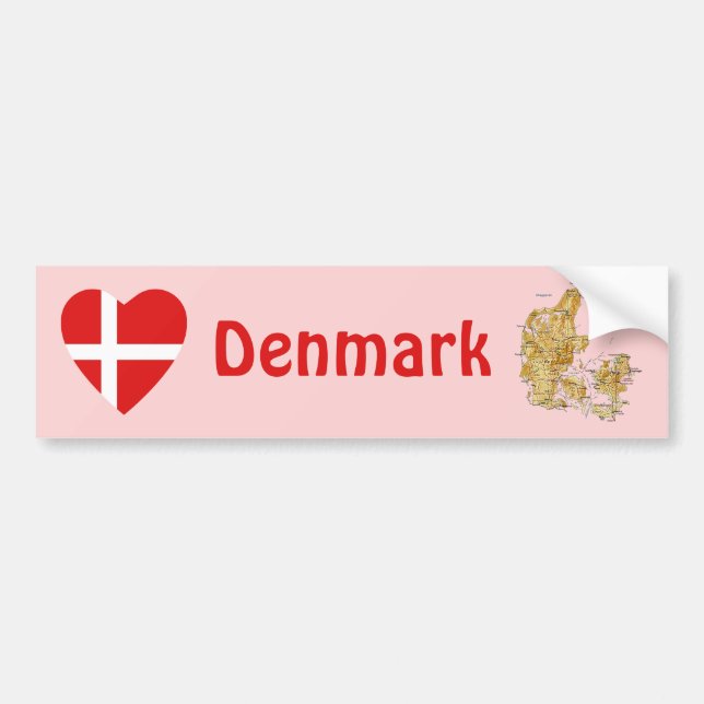 Danmark Flagga Hjärta + Kart Dekal (Framsidan)