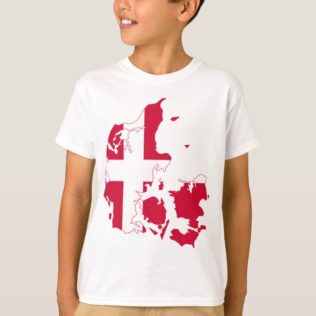 Danmark Flagga Karta T Shirt (Framsida)