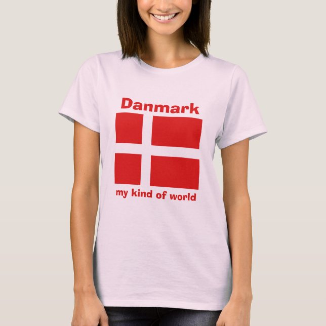 Danmark Flagga + Karta + Text T-Shirt (Framsida)