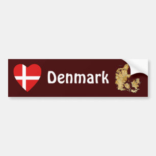 Danmark flaggahjärta + Kartabildekal Bildekal