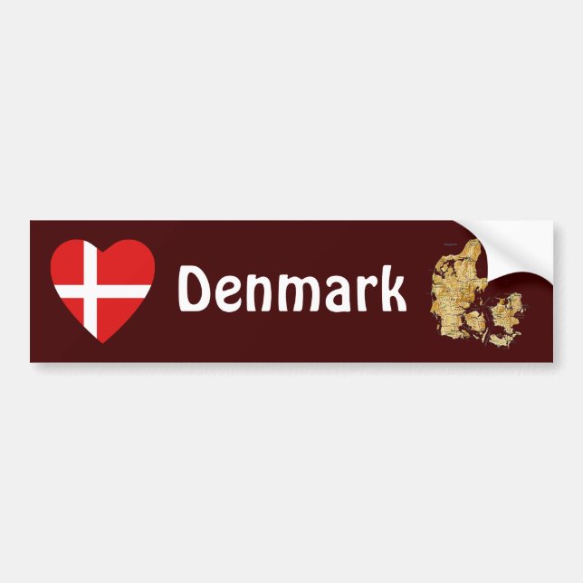Danmark flaggahjärta + Kartabildekal Bildekal (Framsidan)