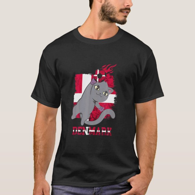 Danmark Fotboll Danskar Katt Danmarks Flagga Dansk T Shirt (Framsida)