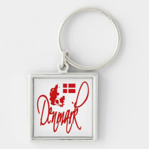 Danmark Fyrkantig Silverfärgad Nyckelring
