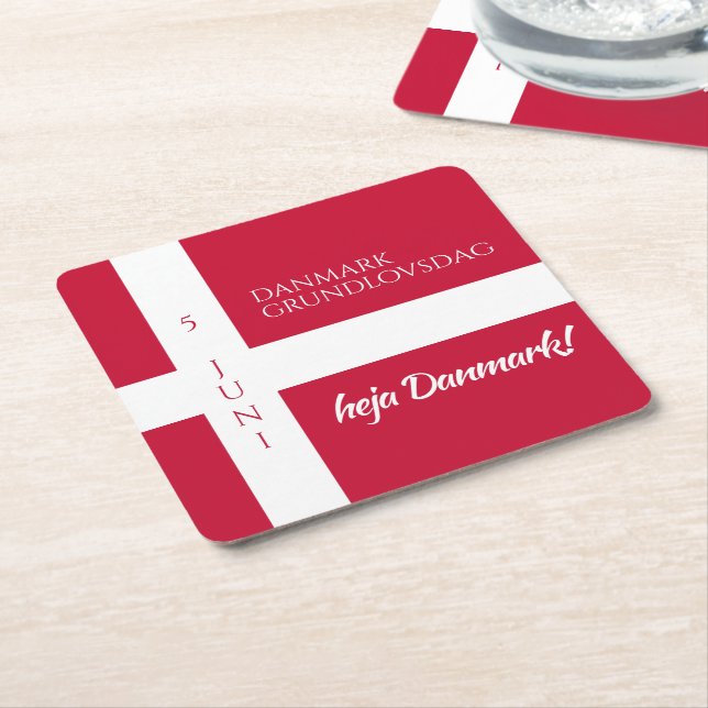 Danmark Grundlovsdag Dansk nationaldag Flagga Underlägg Papper Kvadrat (Vinklad)