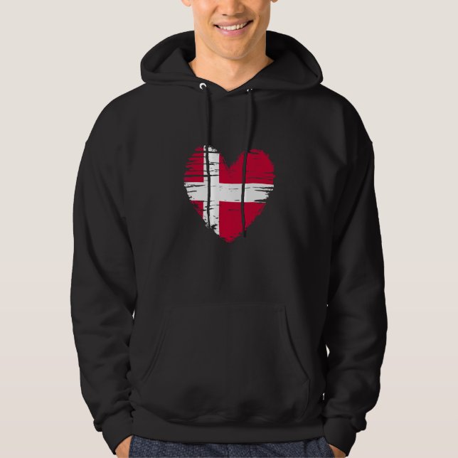 Danmark Heart Danish Flagga Dansk Pride Hoodie (Framsida)