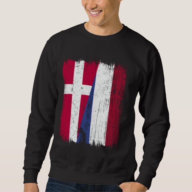 Danmark Holland Halvtyska Flagga Lång Ärmad Tröja (Framsida)