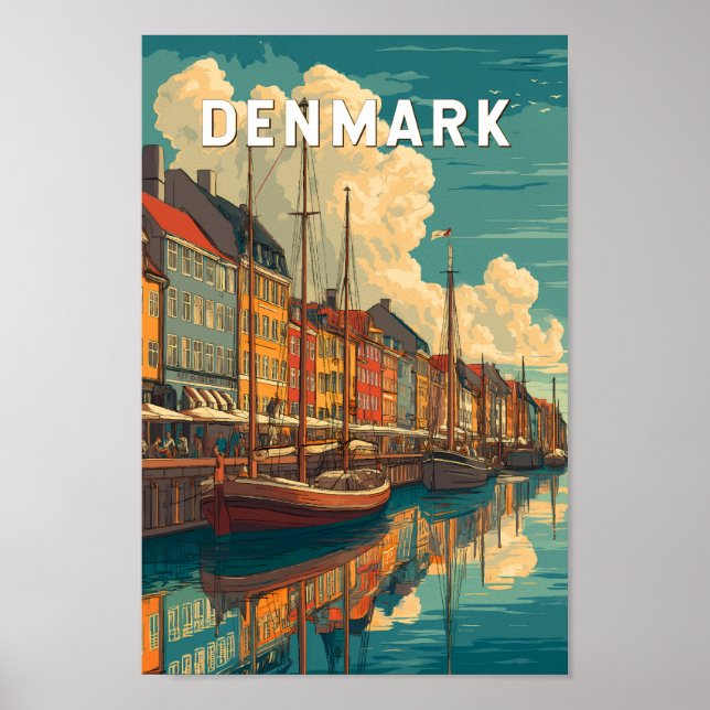 Danmark Illustration Resa Konst Vintage Poster (Framsidan)