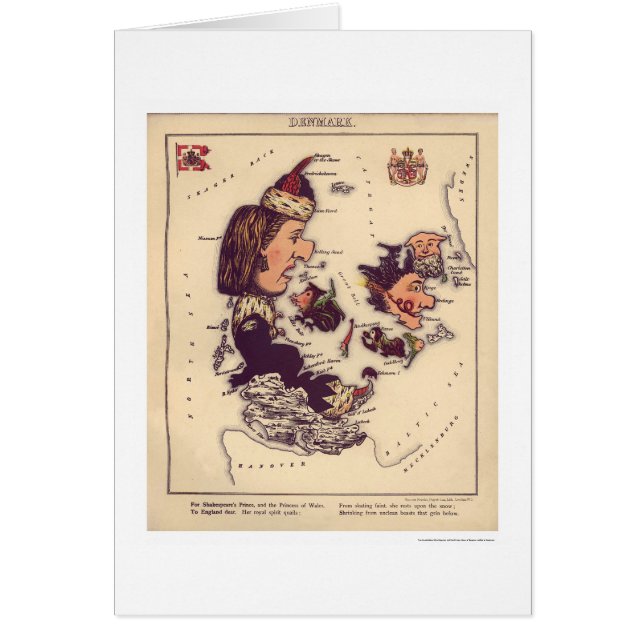 Danmark karikatyrkarta 1868 hälsningskort (Framsidan)