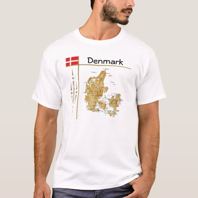 Danmark Karta + Flagga + Avdelning T-Shirt (Framsida)
