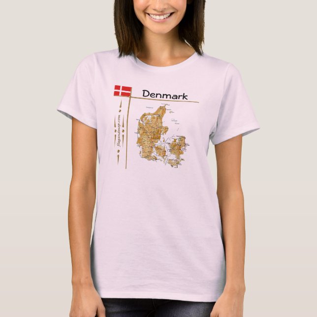 Danmark Karta + Flagga + Avdelning T-Shirt (Framsida)
