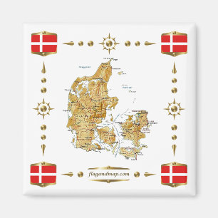 Danmark Karta + Flaggor Magnet