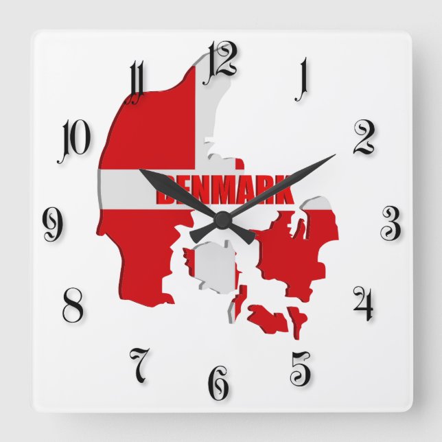 Danmark karta fyrkantig klocka (Framsida)