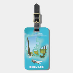 Danmark karta illustrerade reseaffischen. bagagebricka