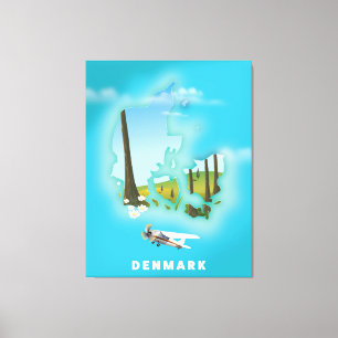 Danmark karta illustrerade reseaffischen. canvastryck