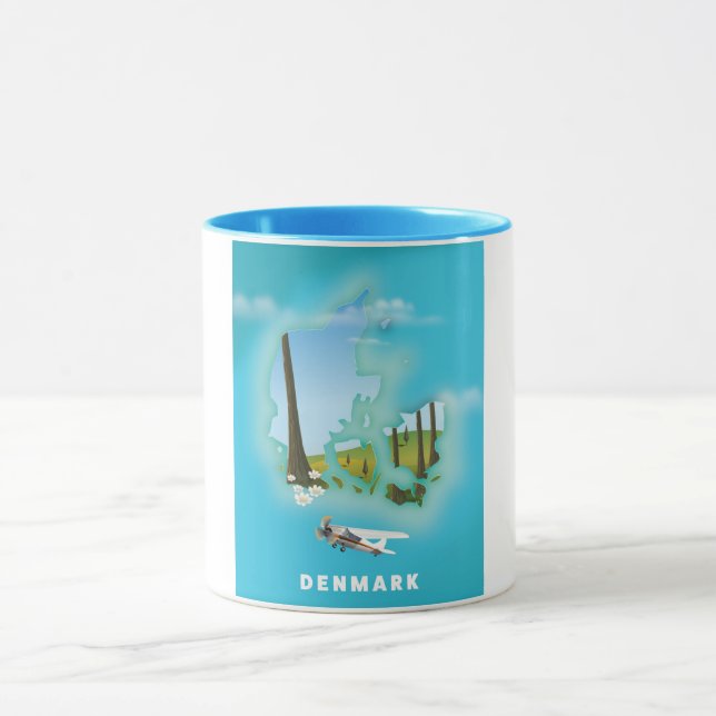 Danmark karta illustrerade reseaffischen. mugg (Center)