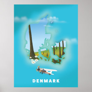 Danmark karta illustrerade reseaffischen. poster