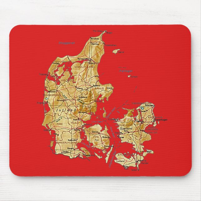 Danmark karta Mousepad Musmatta (Framsidan)