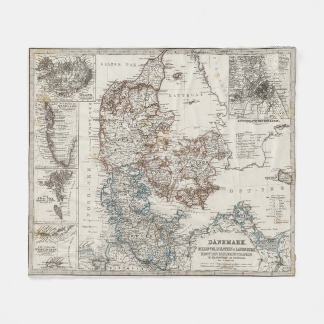Danmark kartbokkarta med 5 satte in kartor fleecefilt (Framsidan (Horisontell))