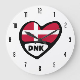 Danmark Land Code DNK Flagga Heart Stor Klocka