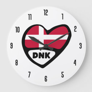 Danmark Land Code DNK Flagga Heart Stor Klocka