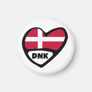 Danmark Land Code Flagga Heart, DNK Magnet
