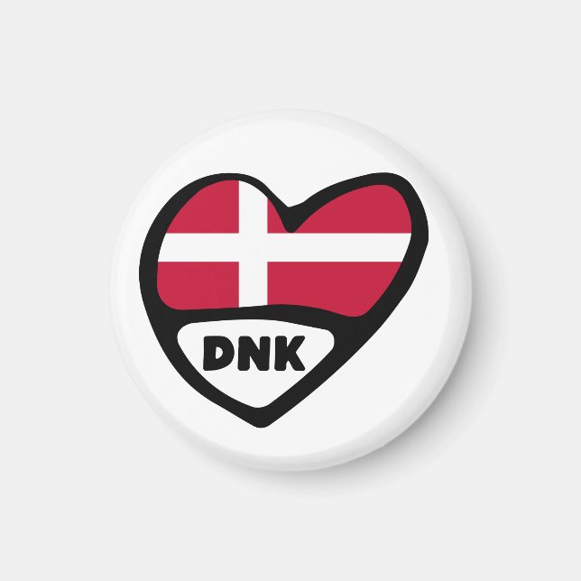 Danmark Land Code Flagga Heart, DNK Magnet (Framsidan)