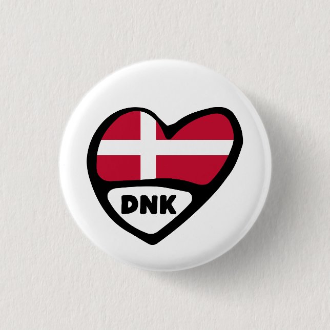 Danmark Land Code Flagga Heart Pin Badge, DNK Knapp (Framsida)