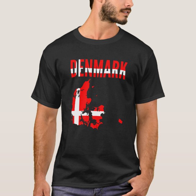Danmark Land Karta Flagga Distress Denma T Shirt (Framsida)