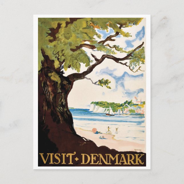Danmark, Oak Träd vid stranden Vykort (Framsida)